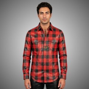 leather Printed red Shirt Full Sleeved