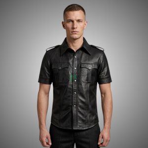 Premium Leather Police Shirt for Men | Short Sleeve Uniform Style | All Colors