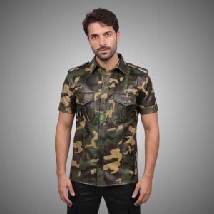 leather green camo flauge shirt