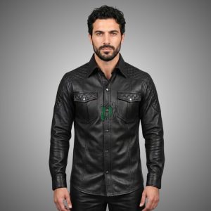 leather padded shoulder shirt with long sleeves 1