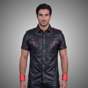leather police shirt with red pipping