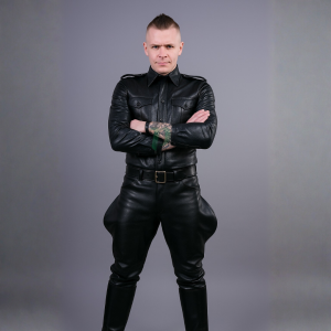 Black Leather Full-Sleeved Shirt & Black Leather Breeches