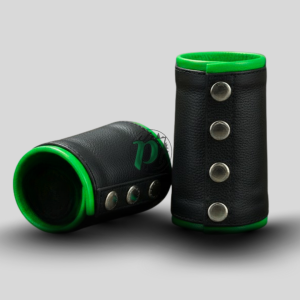 Leather long wristband with red pipping 2