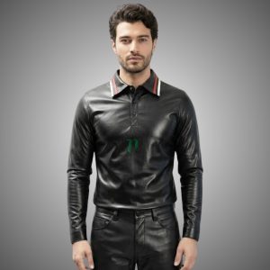 Leather Full Sleeved Polo Shirt For Men | Multi Color Stripes | All Sizes