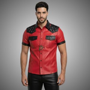 Premium Leather Padded Police Shirt for Men | Color Edition  | Short Sleeve Uniform Style