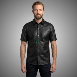 leather plain black shirt short sleeves