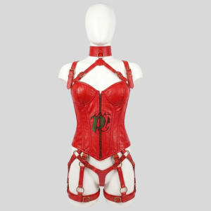 Premium Red Leather Corset Harness Set