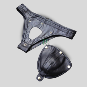 Premium Leather Jockstrap with Removable Codpiece – Black