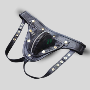 Leather codepiece with zipper