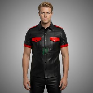 Men’s Premium Black Leather Shirt with Custom Color Accents
