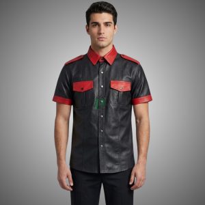 leather black police shirt with color accents