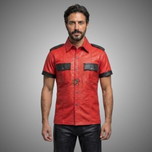 Leather Police Shirt with Black Accent | Color Edition | Short Sleeve Uniform Style